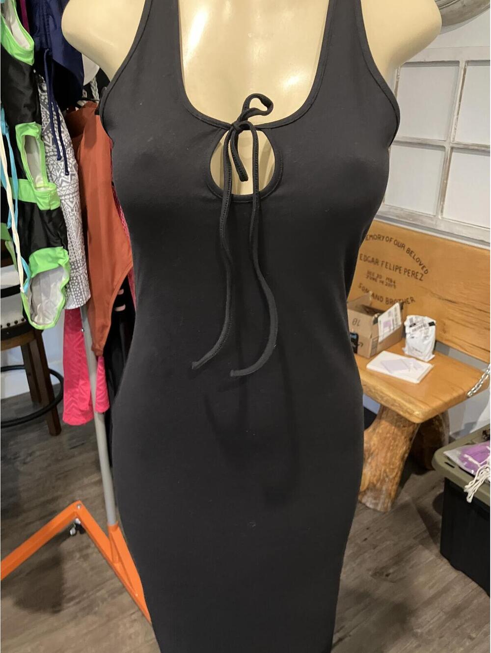 NWT Black Sleeveless Midi Dress with Front Tie Detail